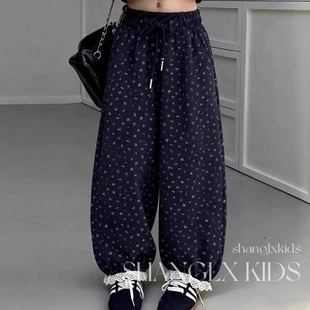 女童加绒裤子一体绒秋冬2025新款儿童加厚碎花女孩大童装冬季卫裤