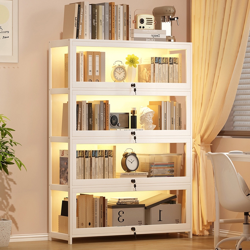 书柜储物柜一体靠墙书架落地置物架客厅收纳带门防尘展示柜子多层