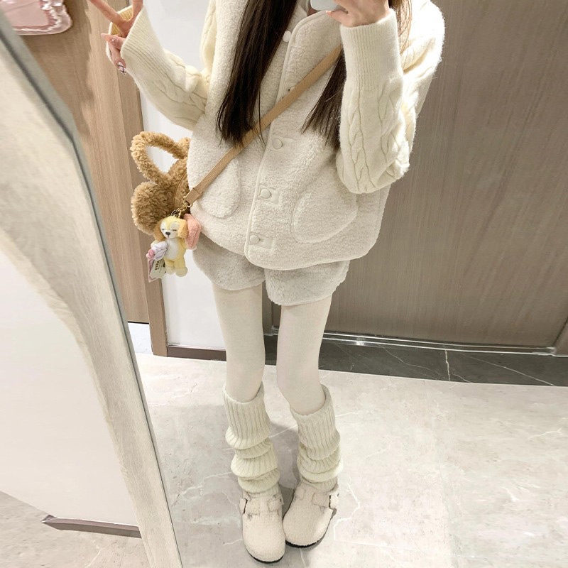 燕麦白色螺纹打底裤女秋冬连裤袜