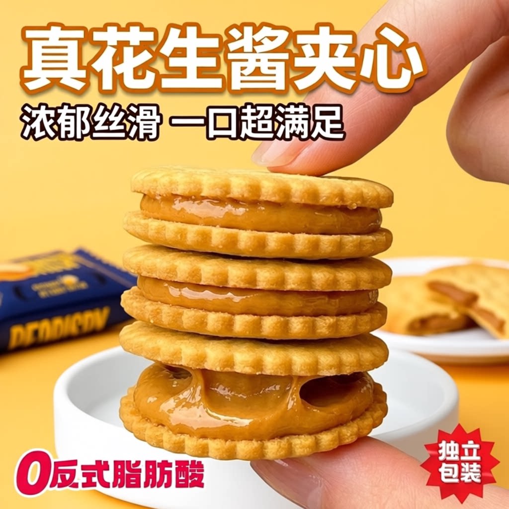 巨好吃！花生酱夹心薄脆饼干酥脆饼解馋网红休闲小零食薄饼小包装