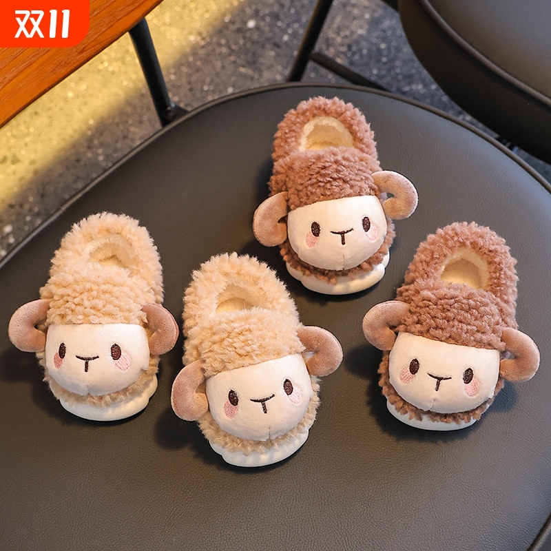 冬季儿童棉拖鞋包跟女童居家保暖加绒男孩可爱宝宝棉鞋防滑卡通