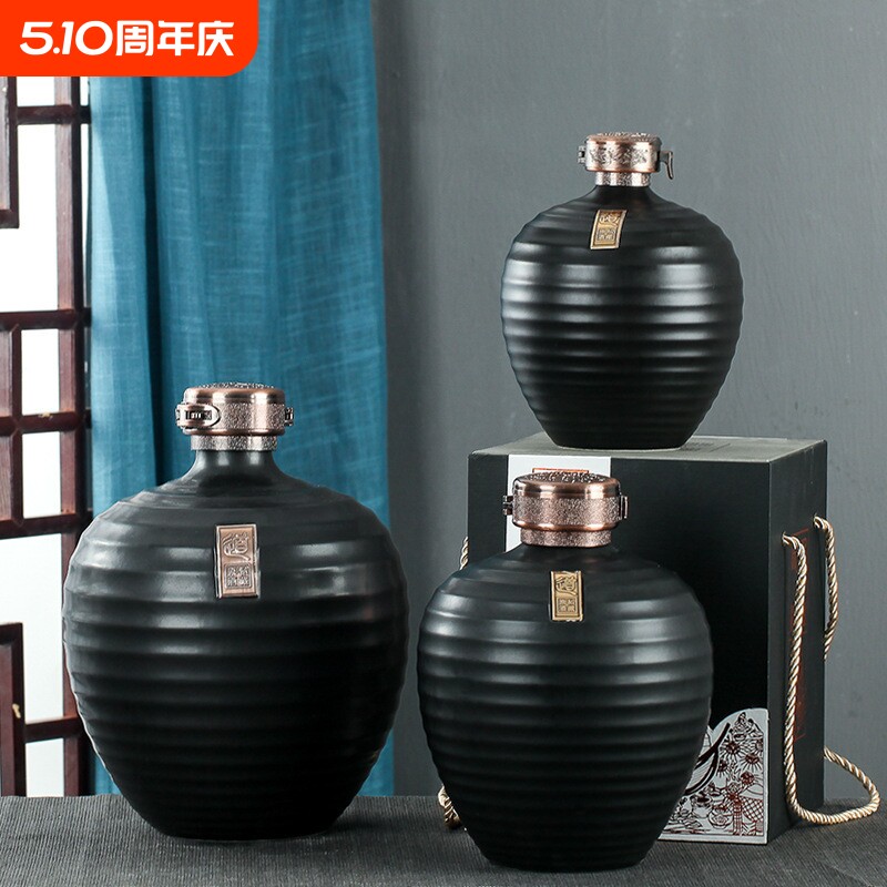 景德镇陶瓷酒瓶黑白泡酒坛1斤3斤5斤10斤酒坛子复古密封家用酒壶