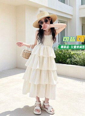 女中大童夏季新款吊带公主连衣裙
