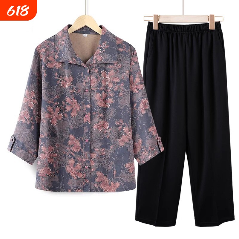 妈妈春装新款衬衫套装中老年女装新款2026春夏季老人太太夏装衣服