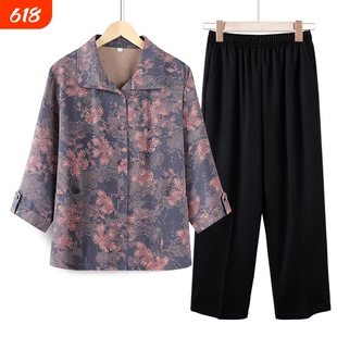 妈妈春装新款衬衫套装中老年女装新款2026春夏季老人太太夏装衣服