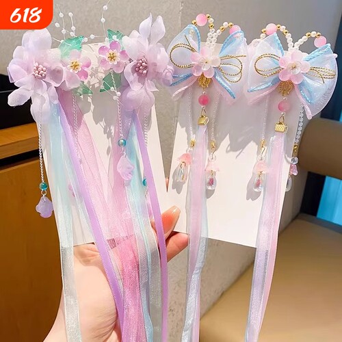 中国风儿童汉服头饰女童公主飘带小女孩超仙古装发夹宝宝古风发饰
