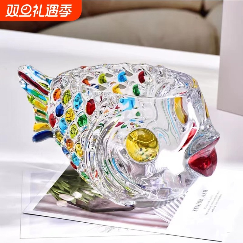 弗莱文茨欧式玻璃花瓶彩色创意鱼形水培绿萝花器桌面摆件装饰品