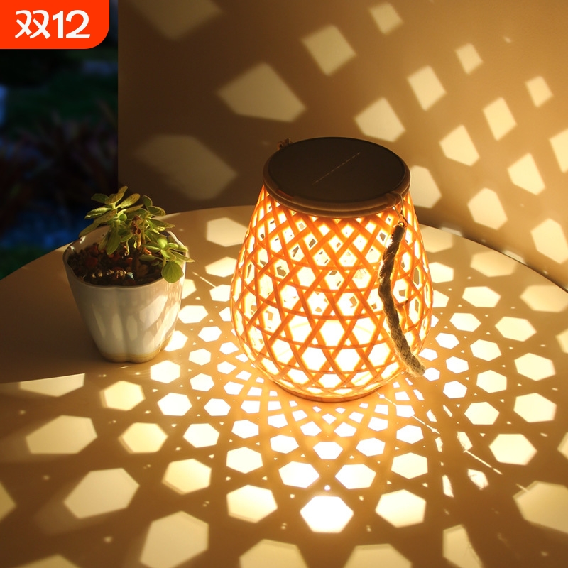 中式户外灯太阳能庭院吊挂手提灯桌面花园氛围落地竹编草坪露台灯