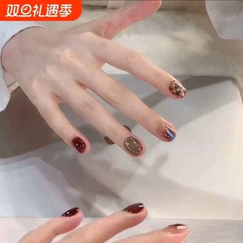 【琥珀流光】纯手工显白ins纯欲风穿戴甲美甲贴片假指甲抖音爆款