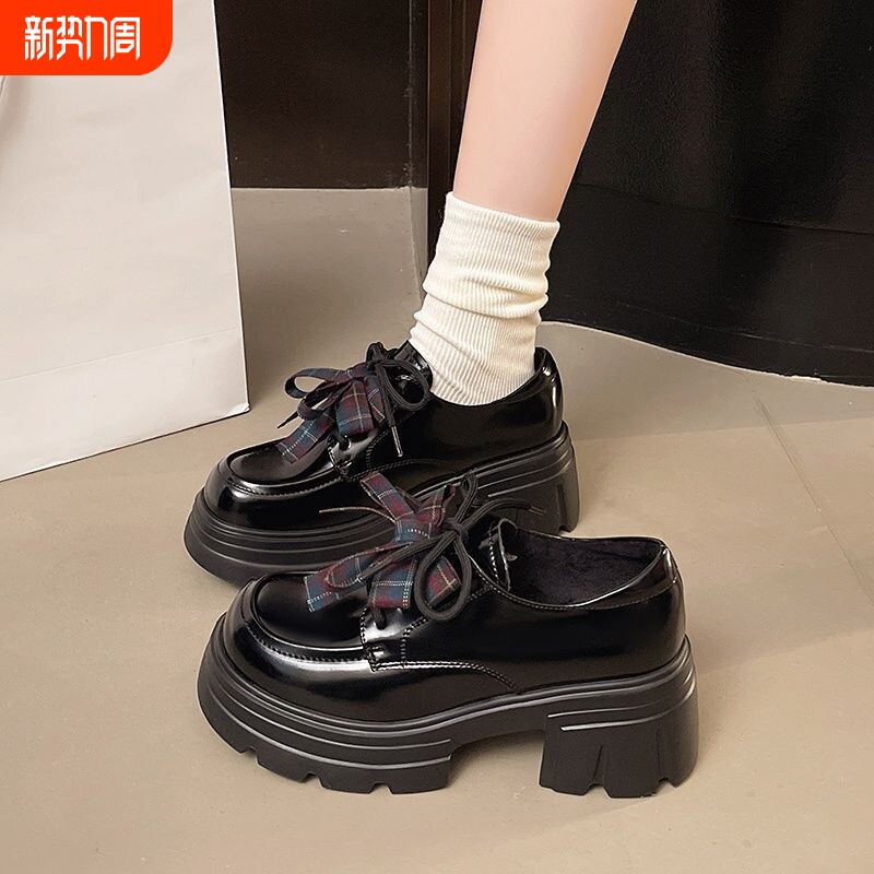 黑色小皮鞋女2026新款春秋jk制服配裙子厚底蝴蝶结玛丽珍乐福鞋