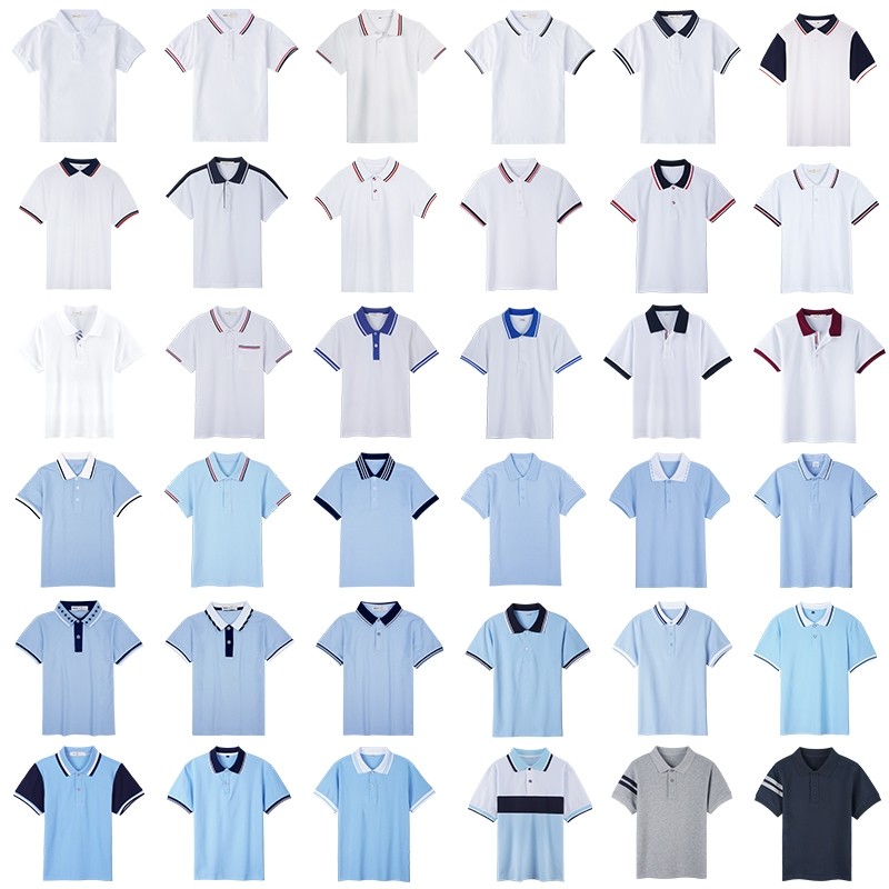 儿童校服短袖POLO衫小学生夏季透气薄款翻领T恤蓝白色初中生班服