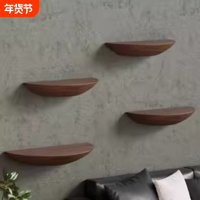 实木墙上置物架卧室客厅墙面壁挂式悬空装饰架餐厅隔板摆件云字板