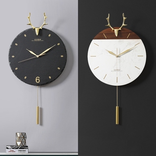 实木客厅家用简约挂钟餐厅装 2025新款 饰现代高级钟表挂墙轻奢时钟
