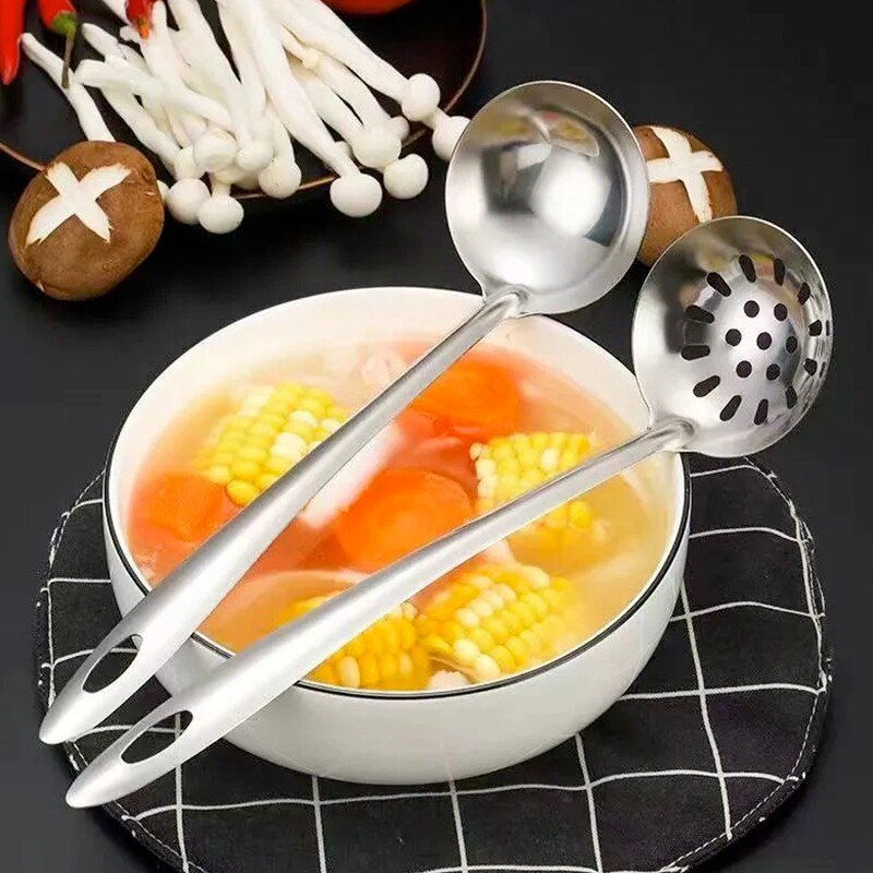 火锅汤勺加厚不锈钢汤勺漏勺大号盛汤盛粥长柄勺子家用厨房汤勺