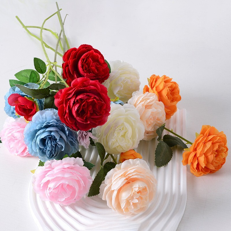 牡丹仿真花绢花干花花束客厅花开富贵装饰摆件永生花假花摆设花艺