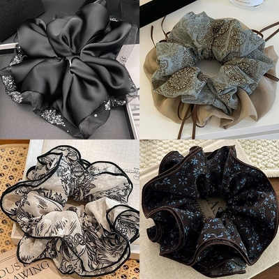 高级感水钻纱边缎面肥肠圈2026新款气质扎发头绳大号流光纱发圈