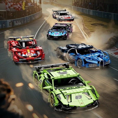 乐正高抖音同款赛博绿牛回力车兼容乐高积木玩具汽车科技跑车模型