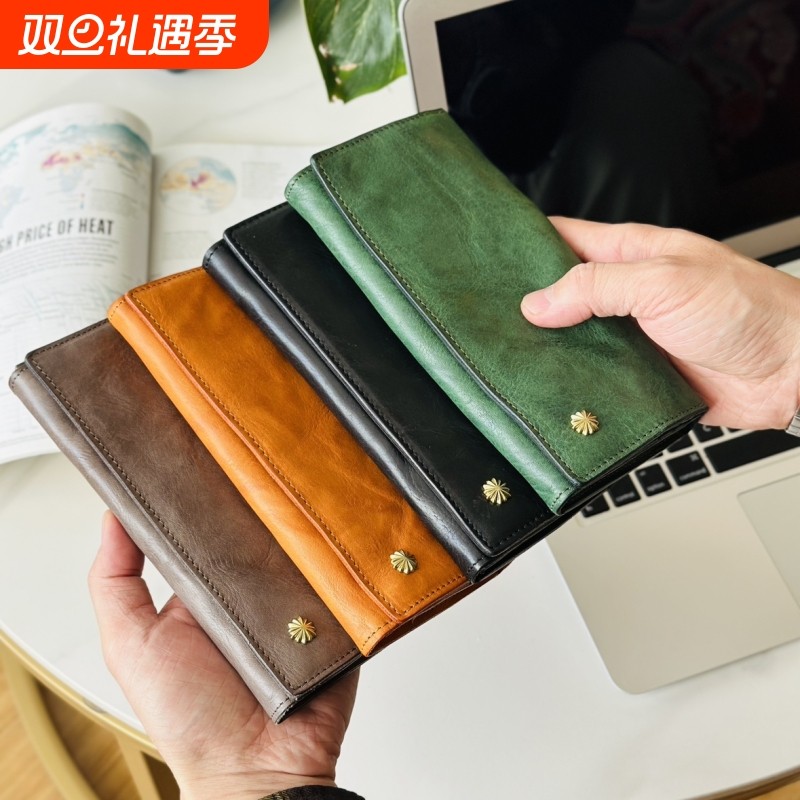 复古植鞣皮质钱包男女款多功能卡包证件包长款手拿包大容量收纳
