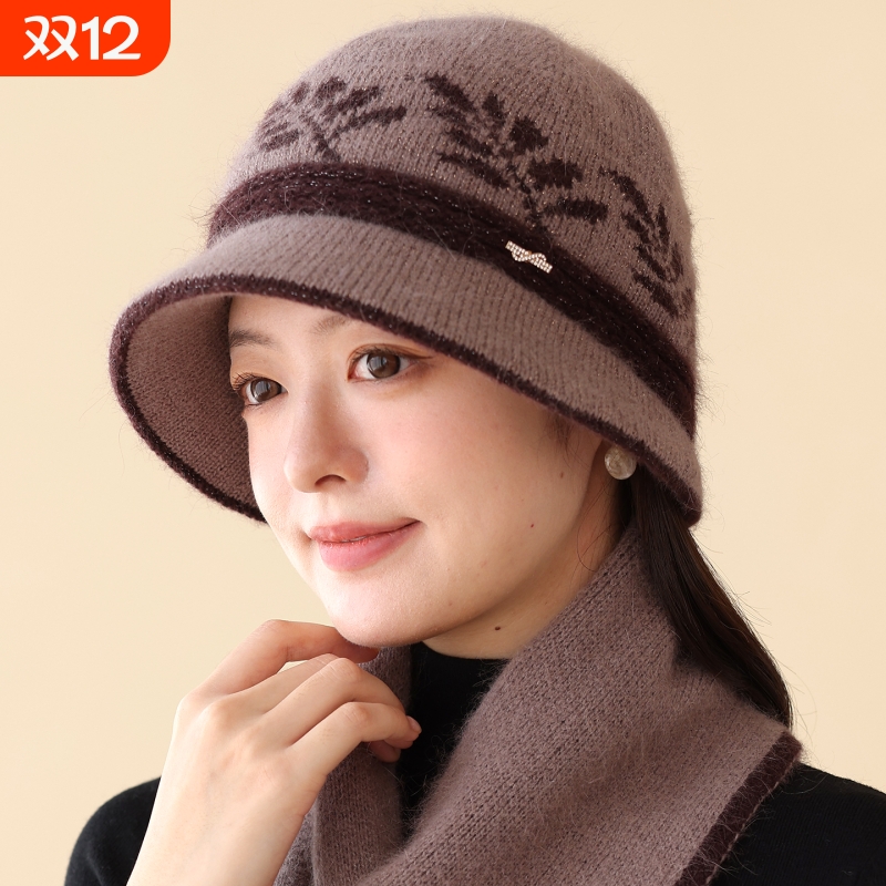 冬季加绒保暖中老年毛线渔夫帽