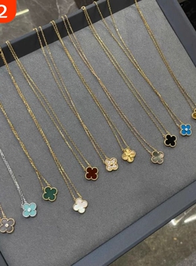 高版本V金镀18K四叶草项链锁骨链秋冬毛衣链轻奢小众女友礼物贝母