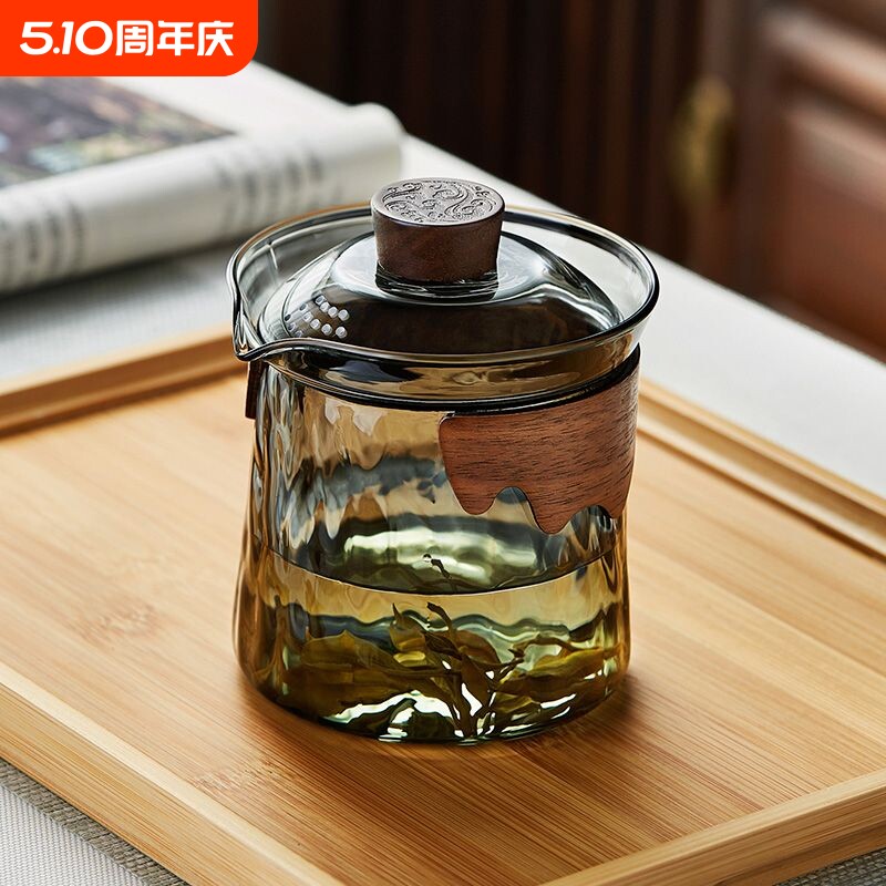 防烫玻璃盖碗过滤茶壶茶杯套装红茶泡茶器茶碗一人茶具单壶手抓壶