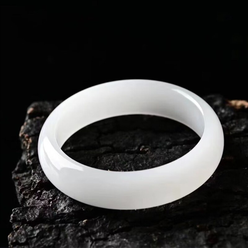 新疆白玉手镯金丝玉镯子女款真玉石镯送妈妈女友礼物石英岩质玉镯