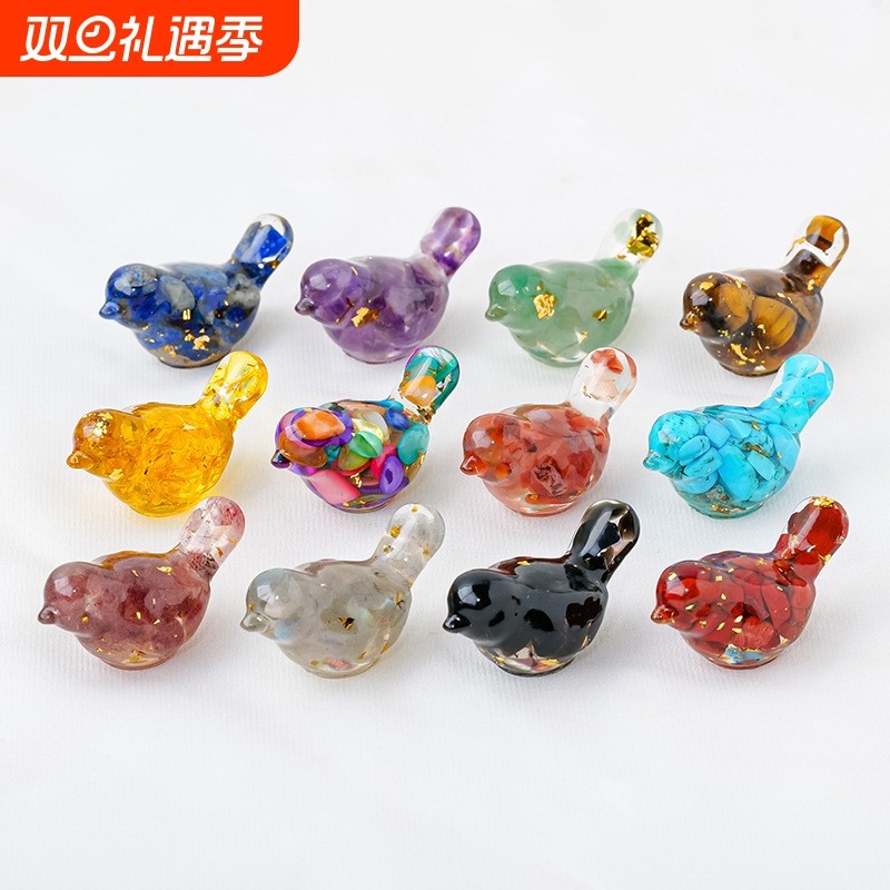 天然水晶碎石滴胶可爱小鸟树脂微景观盆景车载创意工艺品礼品摆件
