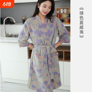 纯棉双层纱布浴袍a类春夏薄款睡衣家居服睡袍女款吸水速 干浴衣