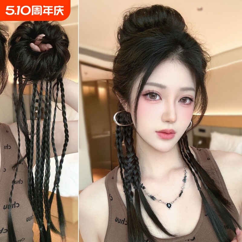 假发花苞丸子头辫子麻花拳击小辫增高颅顶长发马尾增发量龙须发圈