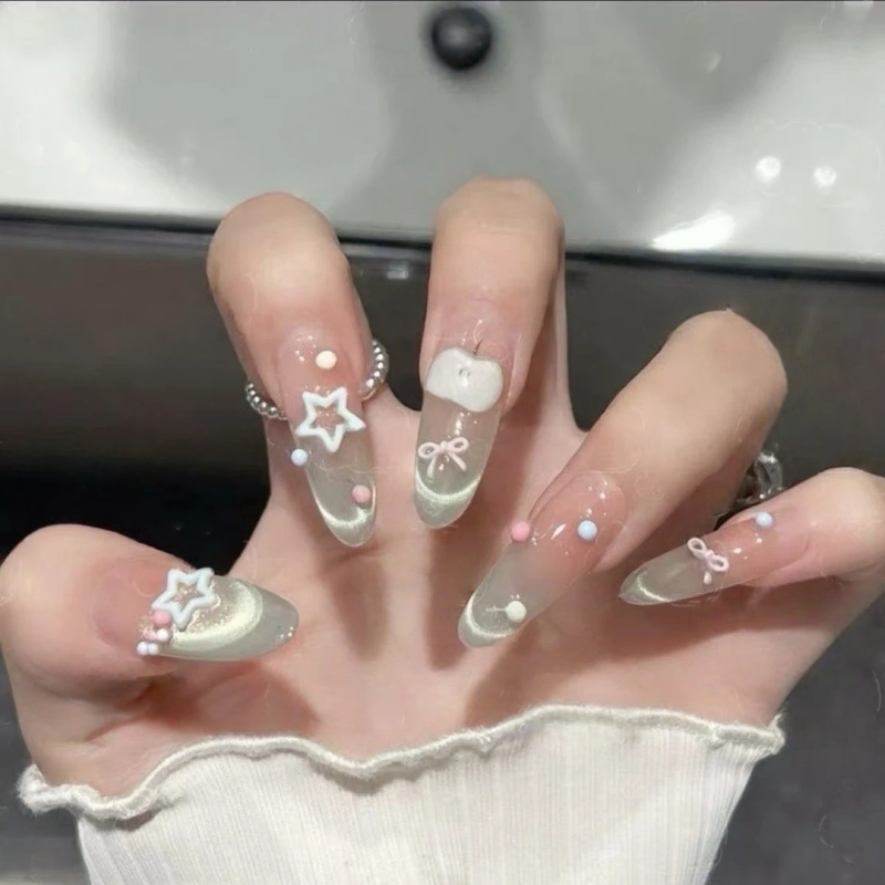 [青苹果乐园]时尚清新纯欲高级成品美甲穿戴式手工穿戴甲