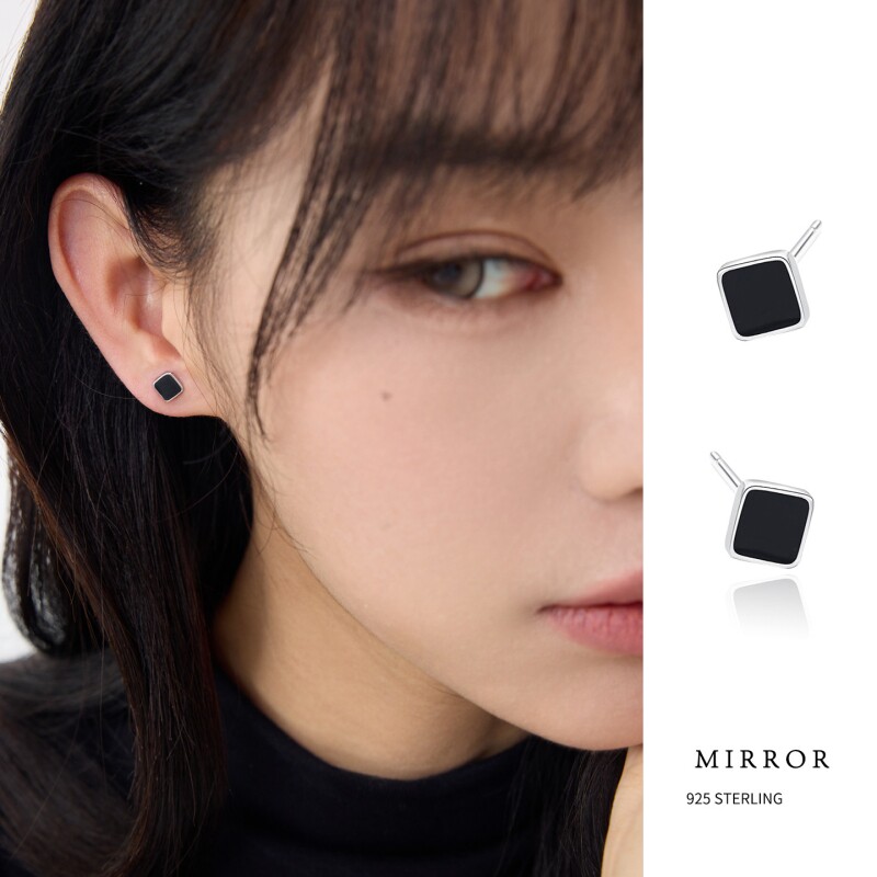 小麋人「墨影」925纯银简约黑方块耳钉女韩国耳饰耳环小众设计in
