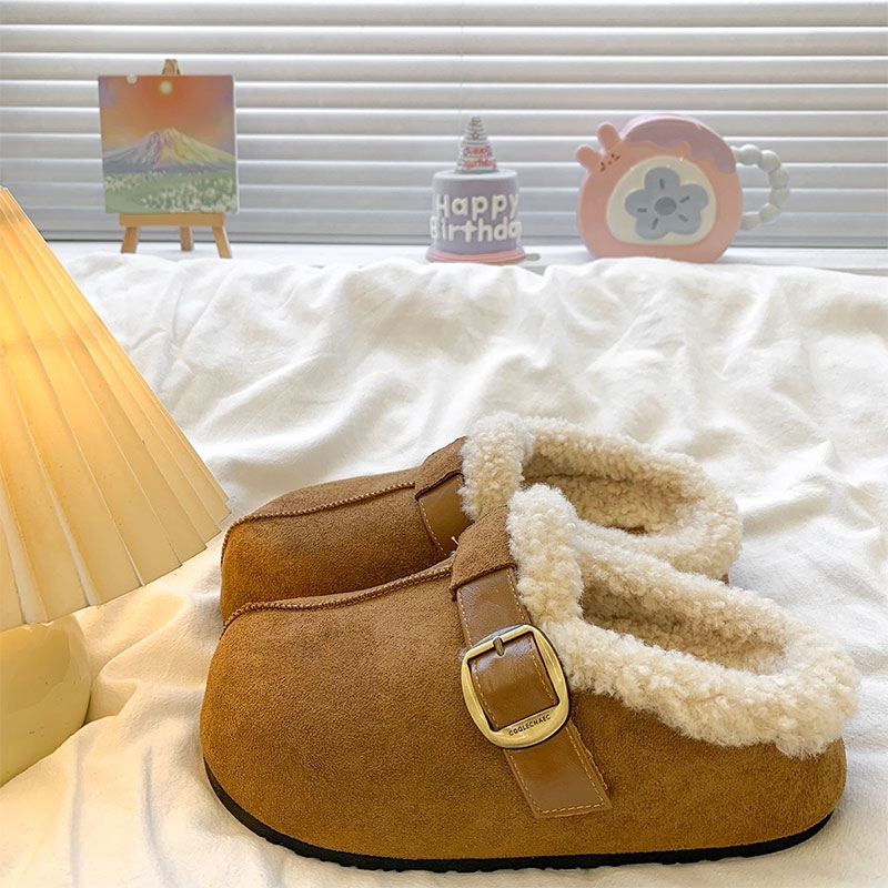 厚底内增高勃肯鞋加绒包头毛毛拖鞋女外穿2025新款秋冬博肯鞋半拖