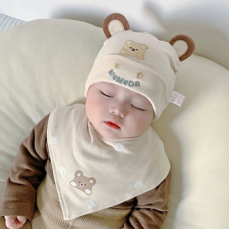 婴儿帽子胎帽春秋季纯棉幼儿男女宝宝小月龄新生儿外出帽蓝色防风
