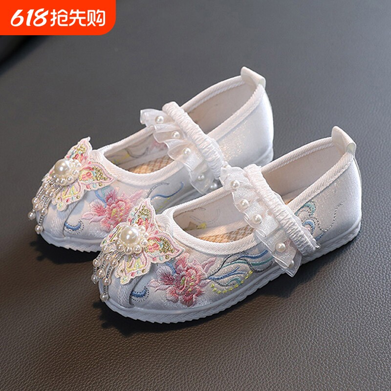 汉服鞋子女秋老北京布鞋绣花鞋中国风公主鞋小学生古装表演舞蹈鞋