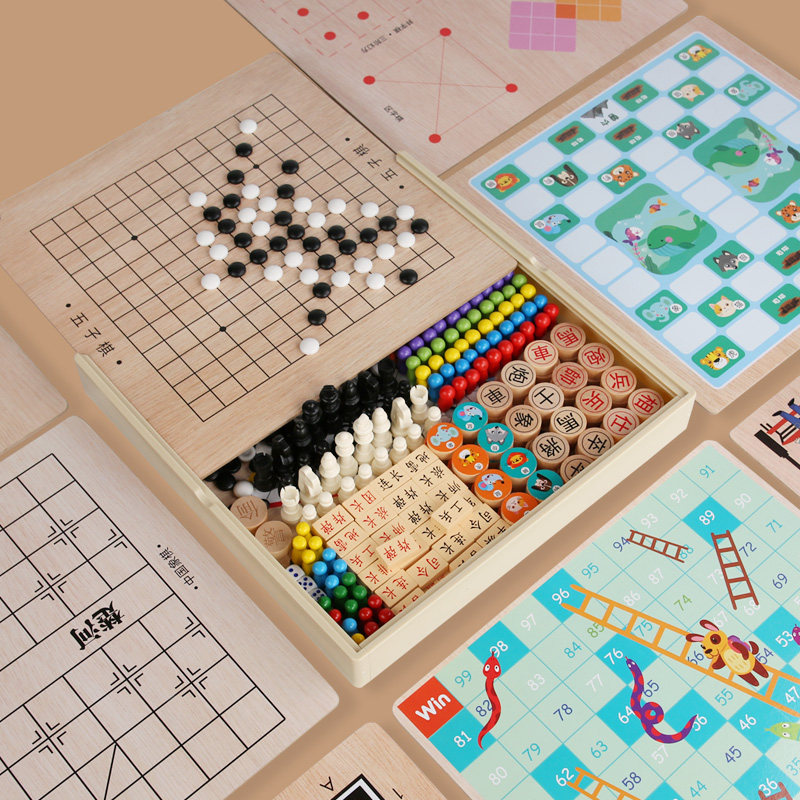 儿童多功能棋跳棋五子棋飞行棋套装小学生教学教具木制玩具礼物