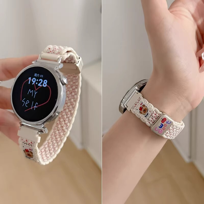 细款适用华为GT6手表watch4磁吸扣4pro创意可爱小熊gt4新款watchgt3编织表带watch5运动GT2pro男女款高级表盘图片