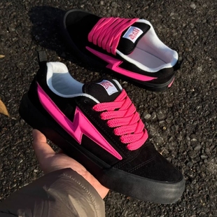 闪电鞋 街头板鞋 胖胖面包鞋 情侣时尚 黑粉玫红色低帮个性 休闲鞋 美式