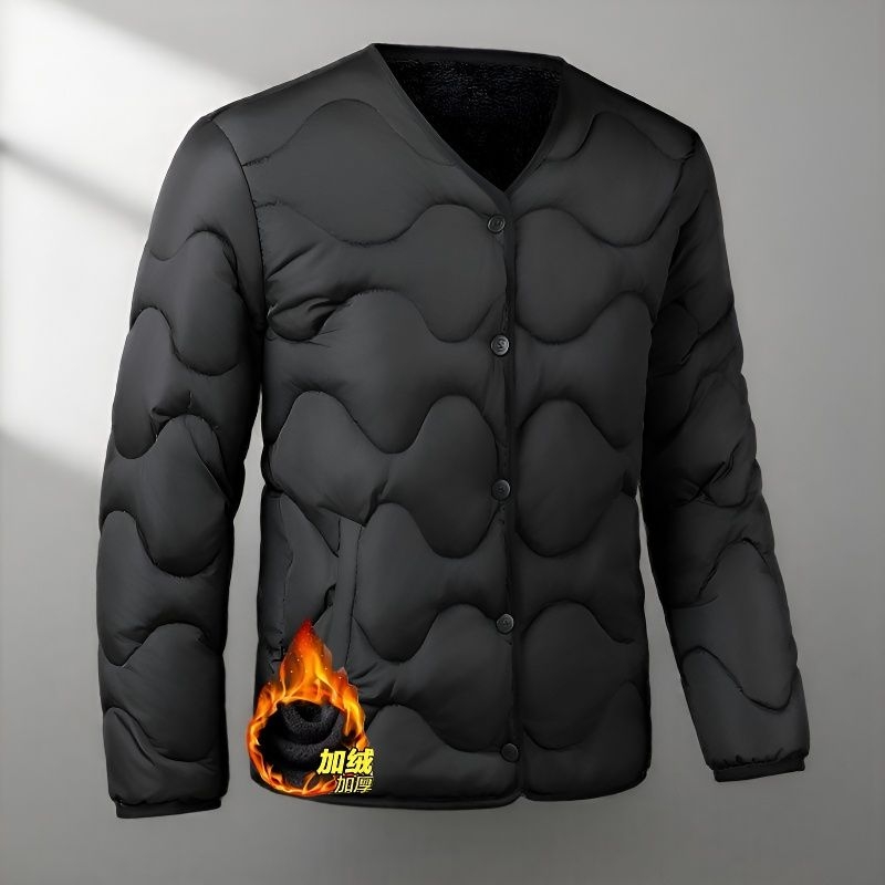 2025新款男式圆领轻薄羽绒棉服内胆加绒加厚棉袄外套上衣内搭黑色