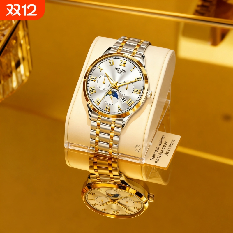 手表男款机械风全自动防水高级感全自动男表数字双日历防水腕表男