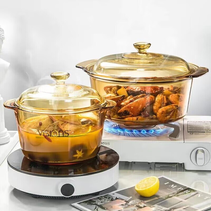 康宁透明锅双耳汤锅家用玻璃锅明火直烧耐高温高硼硅炖煮锅