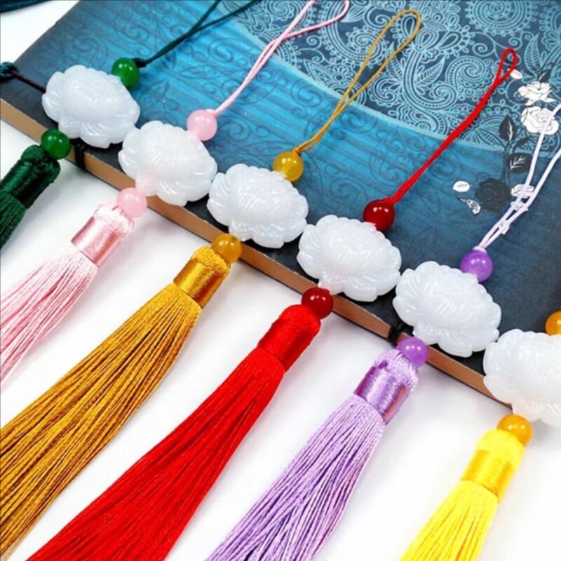 双面白玉莲花流苏穗子车挂扇子吊穗中国风古风配件饰品古装挂件