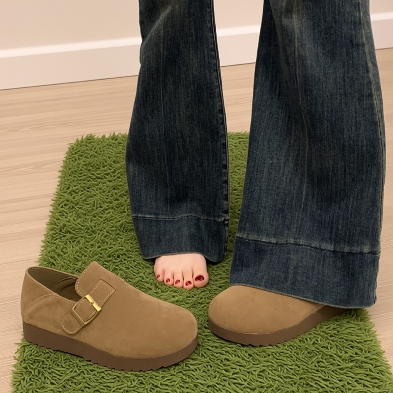 勃肯鞋女春季2025新款秋冬加绒一脚蹬棉鞋乐福豆豆鞋全包博肯单鞋