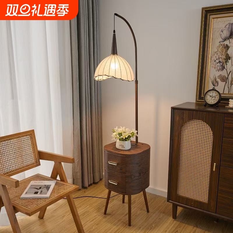 床头柜家用卧室2025爆款美式复古抽屉落地灯置物架客厅沙发氛围灯