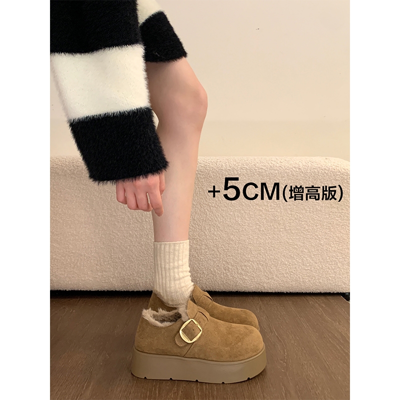 松糕厚底增高加绒全包勃肯鞋女鞋子2025新款雪地靴毛绒棉鞋乐福鞋