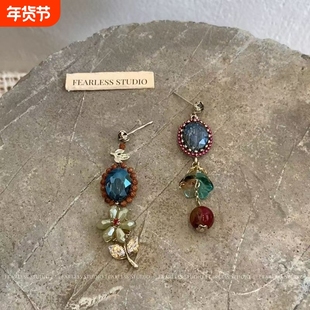 韩系重工手作气质耳环AB款不对称耳钉女2025新款高级耳饰爱心法式