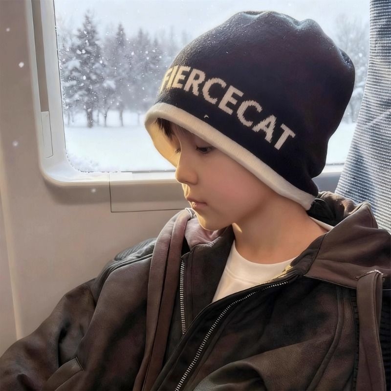 儿童帽子男童秋冬季时尚保暖针织字母女孩学生防寒包头冷帽堆堆帽