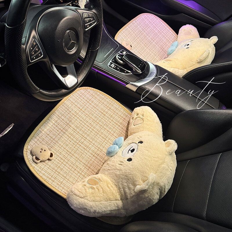 透气棉麻车载棉麻夏季座椅汽车可爱座垫卡通通用四季通用透气舒适