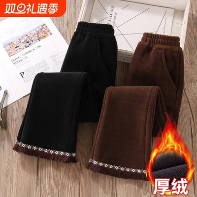 女童裤子加绒冬季加厚洋气黑色修身炸街儿童保暖一条过冬喇叭长裤
