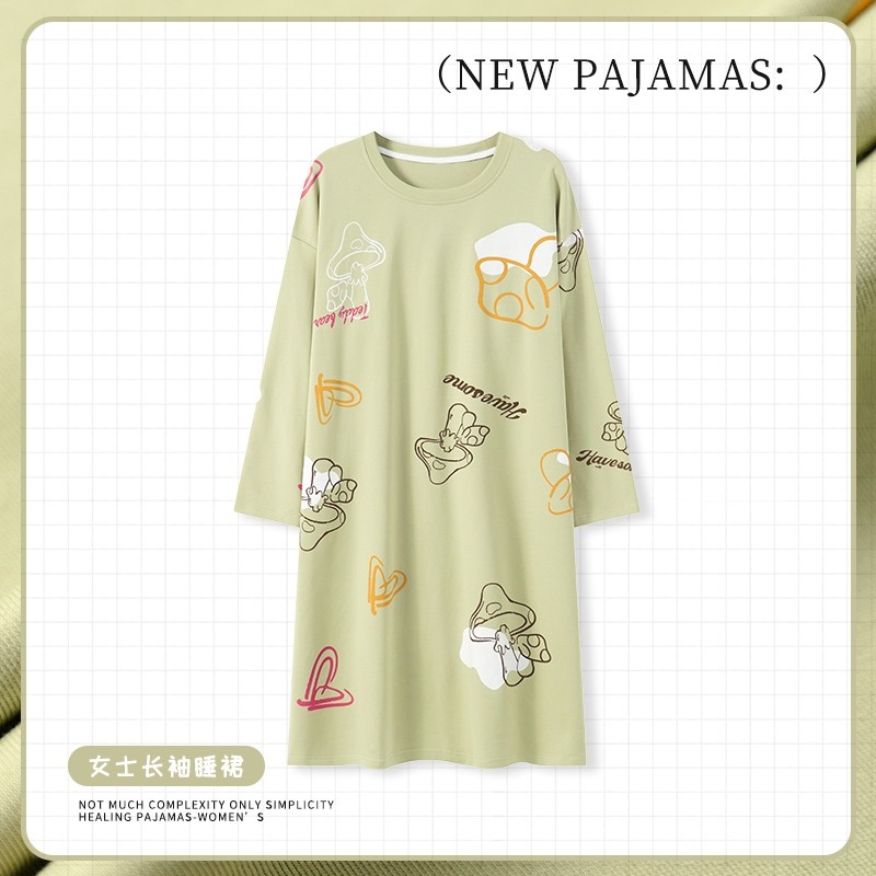 睡裙女春秋款休闲长袖韩版睡衣薄款甜美长款裙小个子2024秋冬新款
