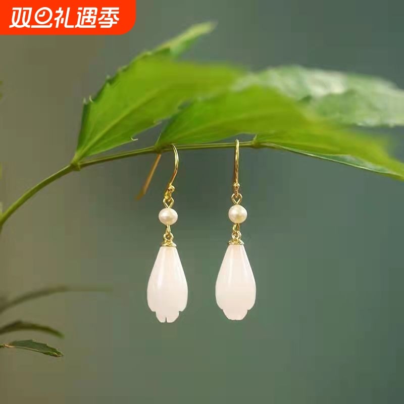 925银耳饰玉兰花耳环耳坠耳钩长款复古气质女款古风国风优雅汉服